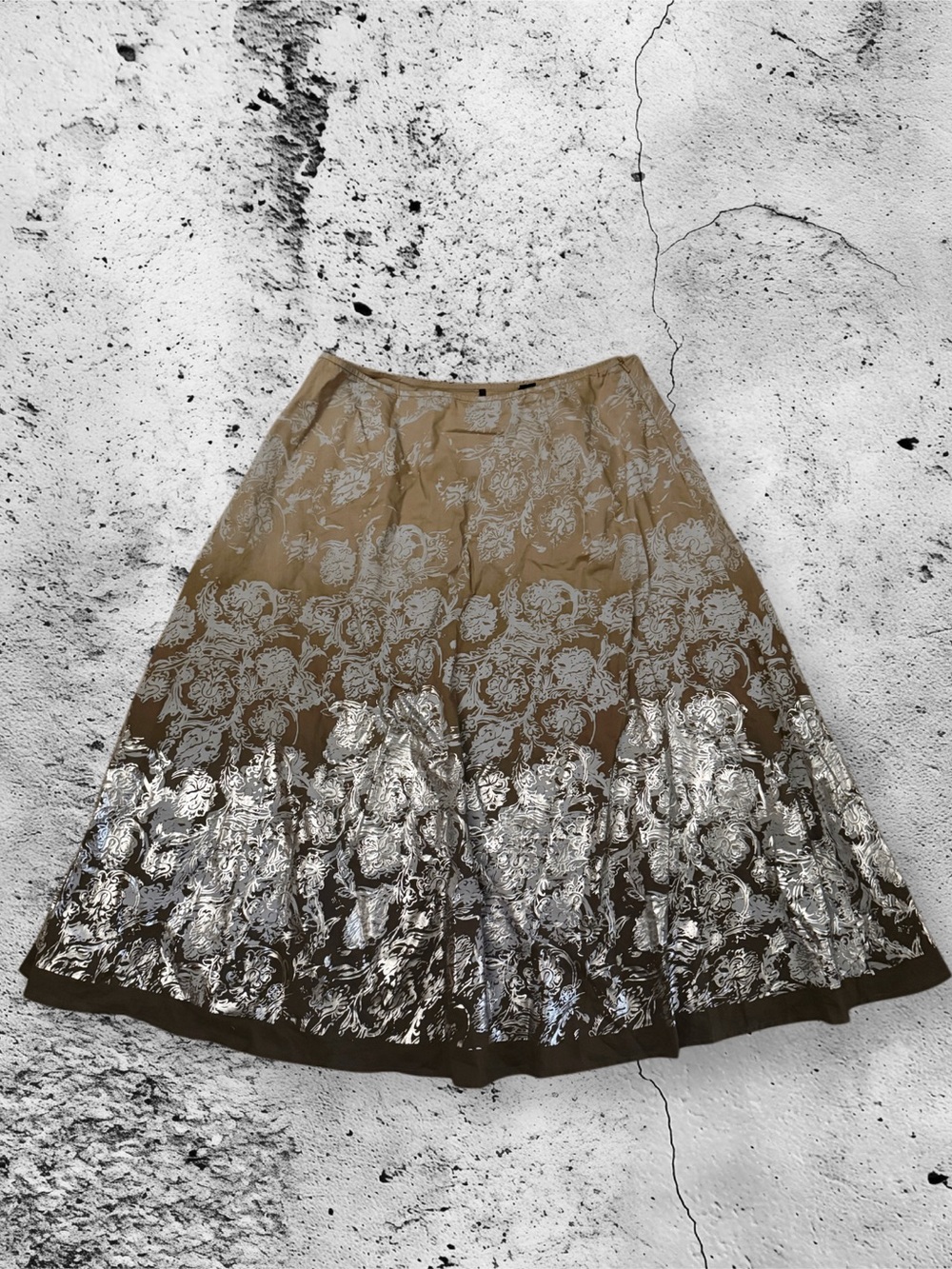 Isda & Co Flared Skirt Silver Baroque Brown Blue Silver Floral Fairycore